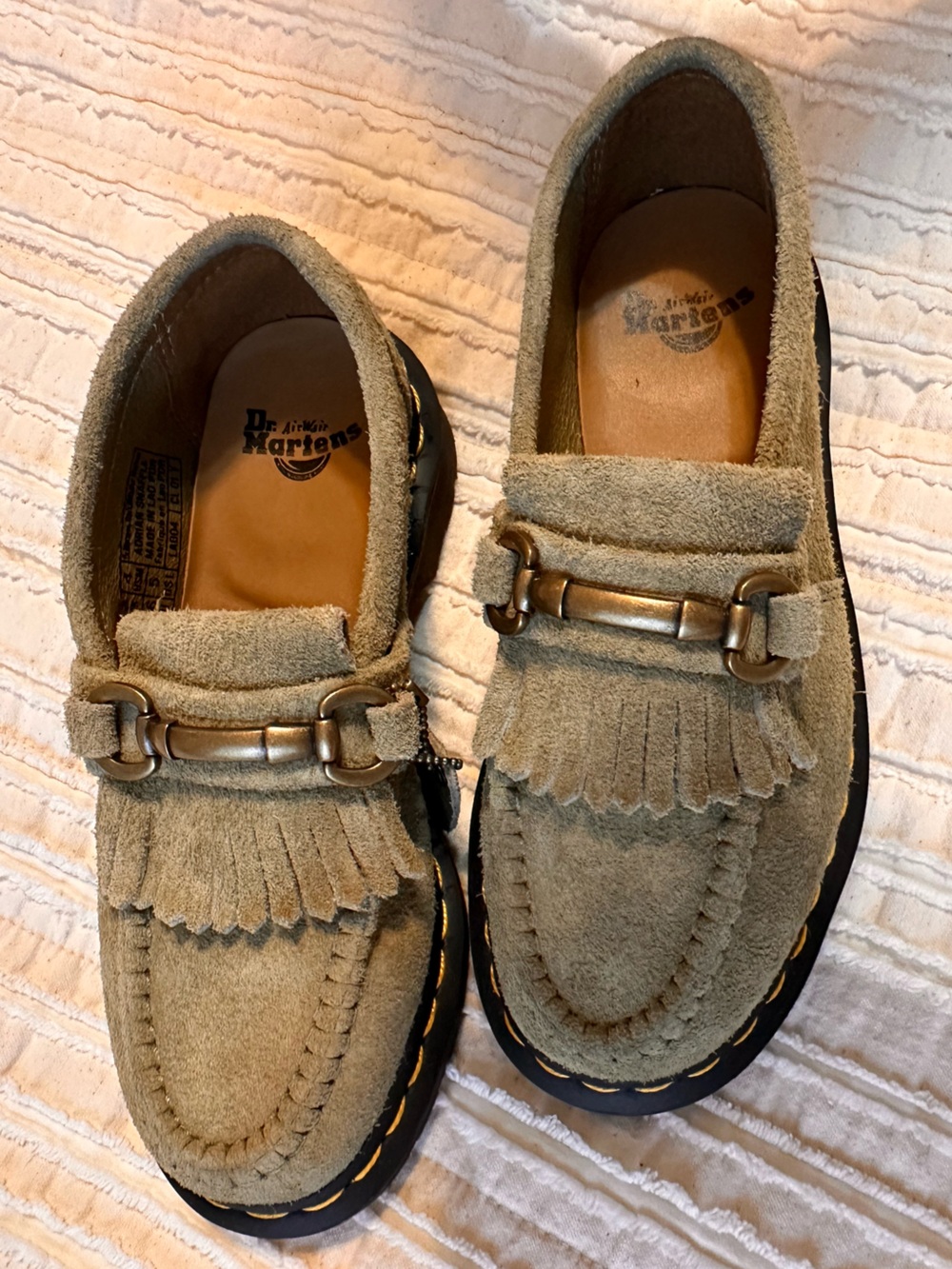Dr. Martens Adrian and Snaffle Beige Suede Tassel Loafers with Metal Bit 5 EU 36